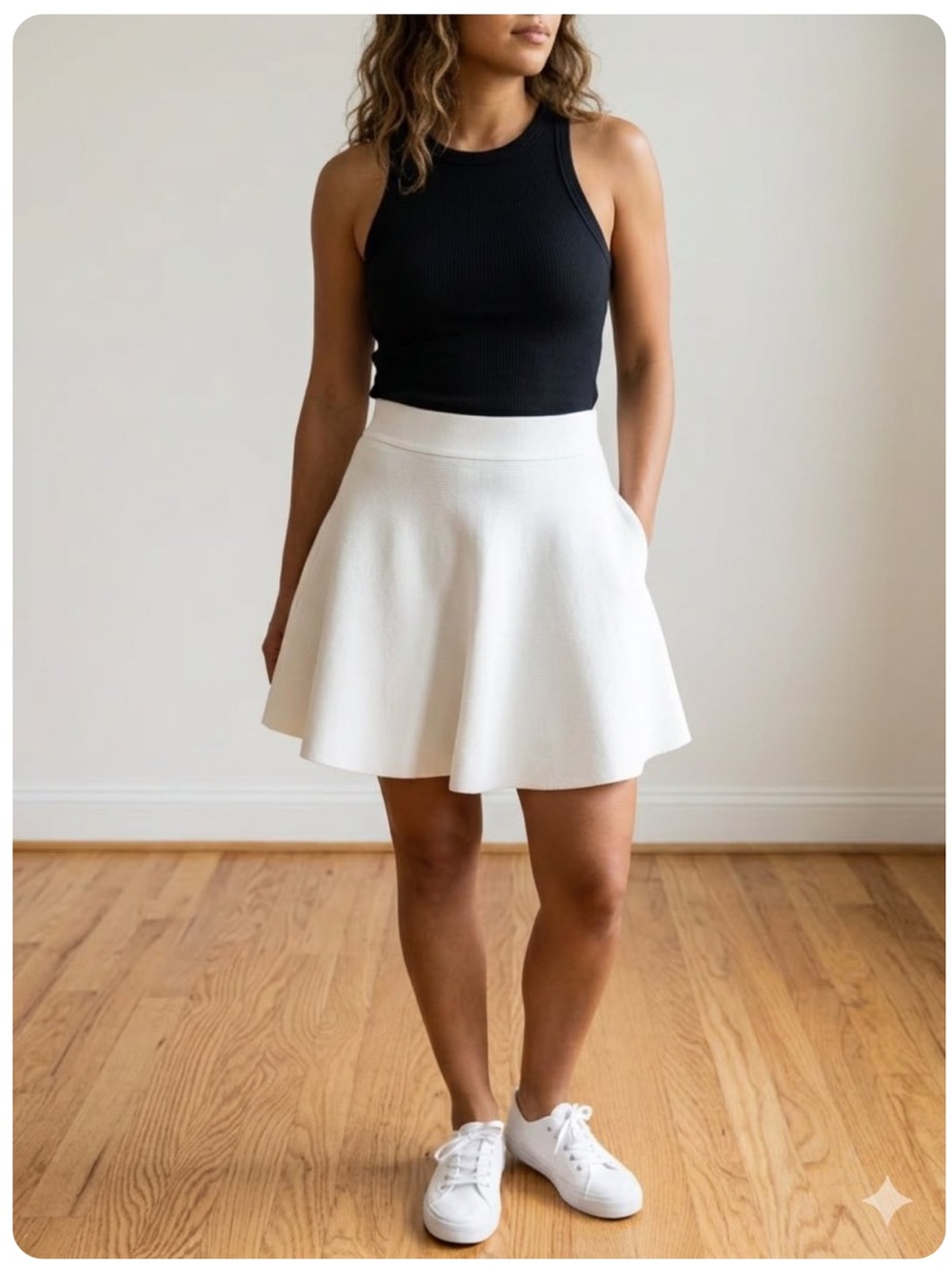Aritzia Babaton off white knit flare mini skirt XS
